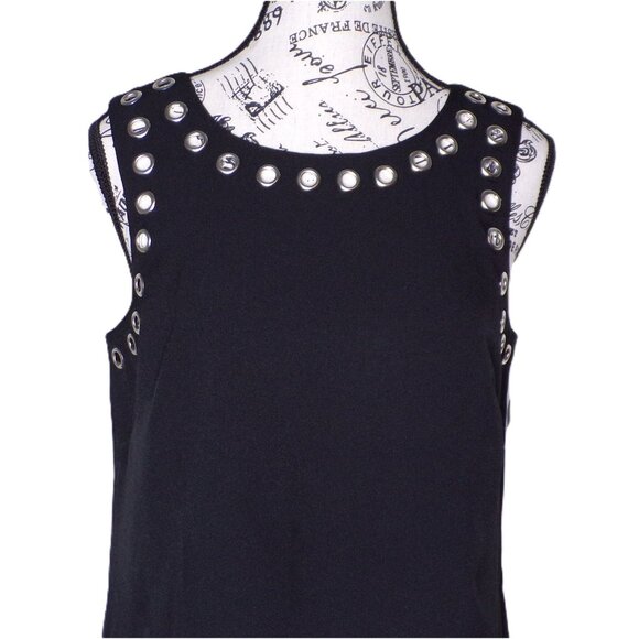 🆕 Adrianna Papell Grommet Studded Shift Dress 6 Black - Picture 8 of 13